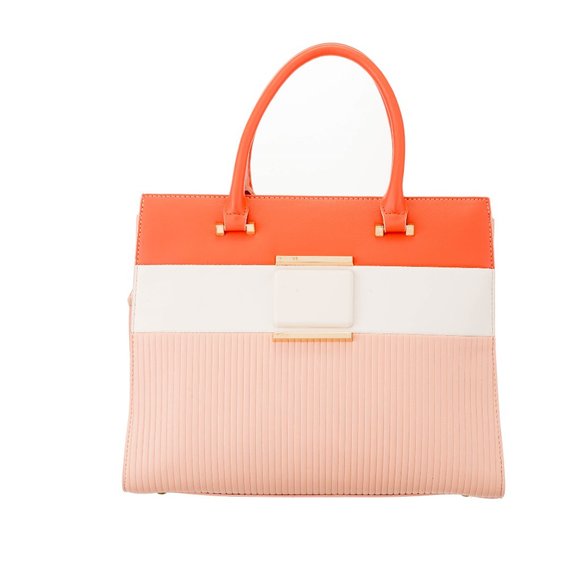 🆕Alessia Massimo Colorblock Top Handle Bag - Coral / White / Peach NWT's - Picture 2 of 14